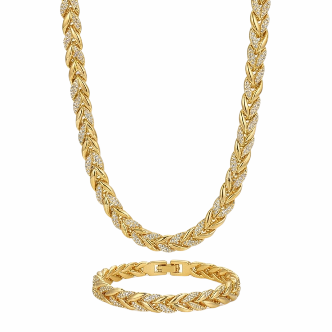 Lumara – Sparkling Leaf Link Necklace and Bracelet Set