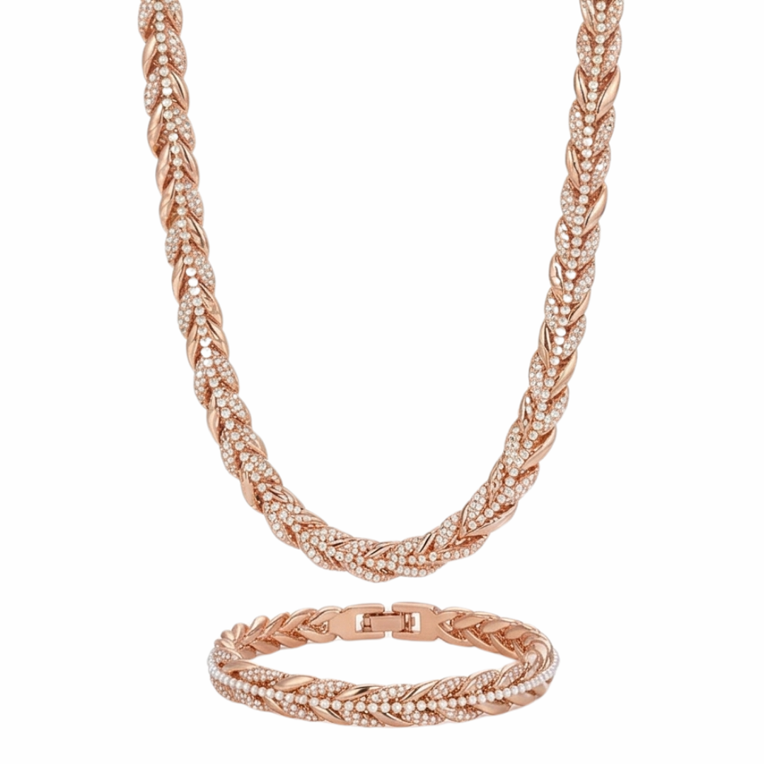 Lumara – Sparkling Leaf Link Necklace and Bracelet Set