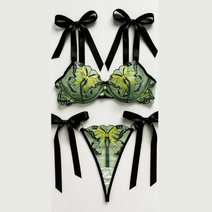 Fiorelle – Butterfly Embroidered Mesh Lingerie Set