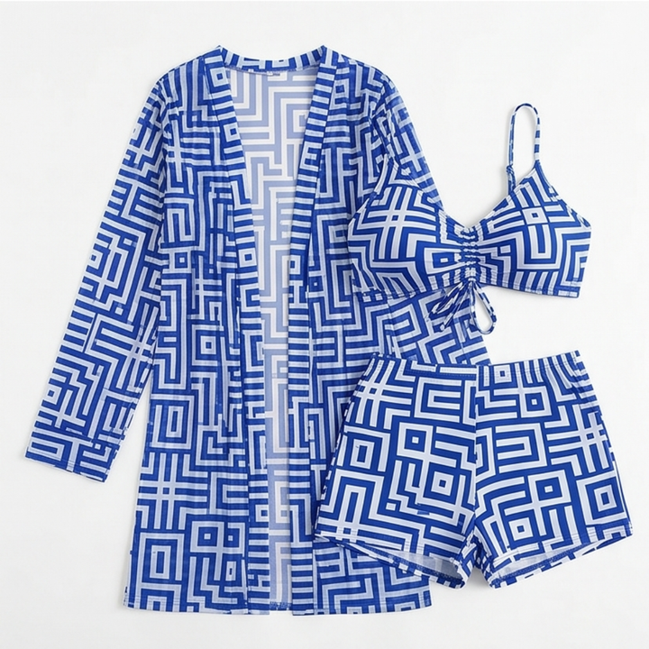 Solena – 3 Piece Geometric Swim Set with Cover-Up