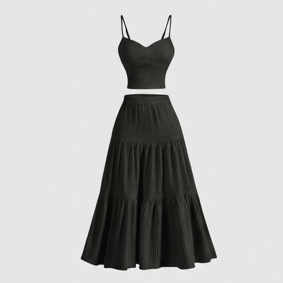 Solavie – Tiered Maxi Skirt and Cami Matching Set