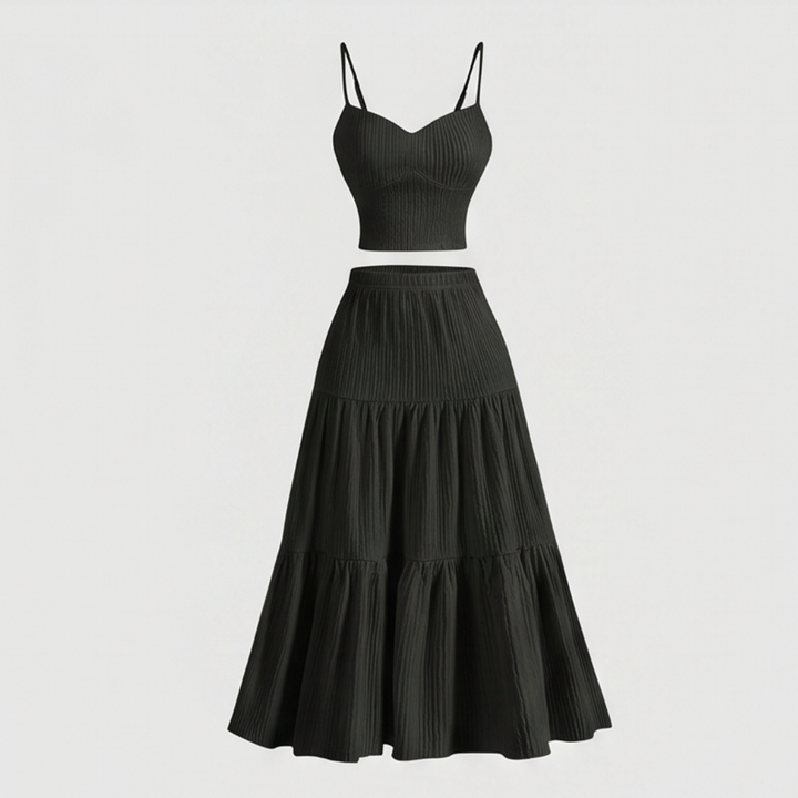 Solavie – Tiered Maxi Skirt and Cami Matching Set