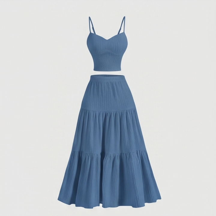 Solavie – Tiered Maxi Skirt and Cami Matching Set