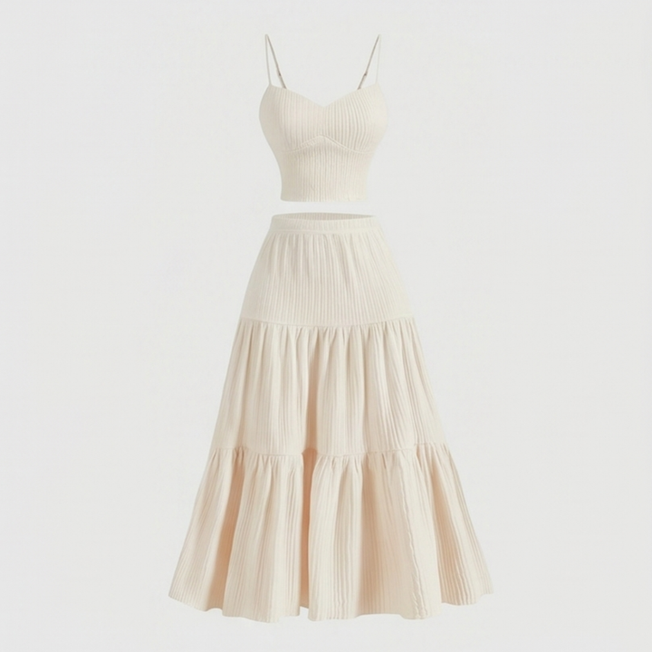 Solavie – Tiered Maxi Skirt and Cami Matching Set