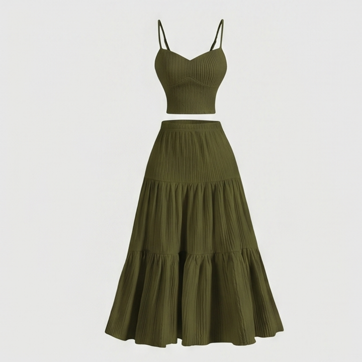 Solavie – Tiered Maxi Skirt and Cami Matching Set