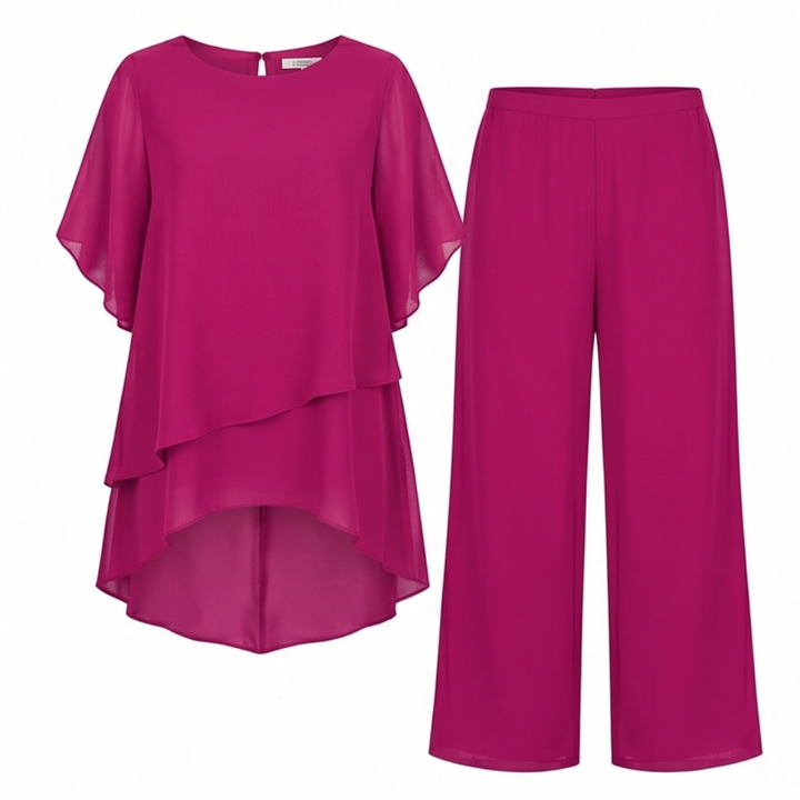 Graziella – Chiffon Two-Piece Set with Asymmetric Top