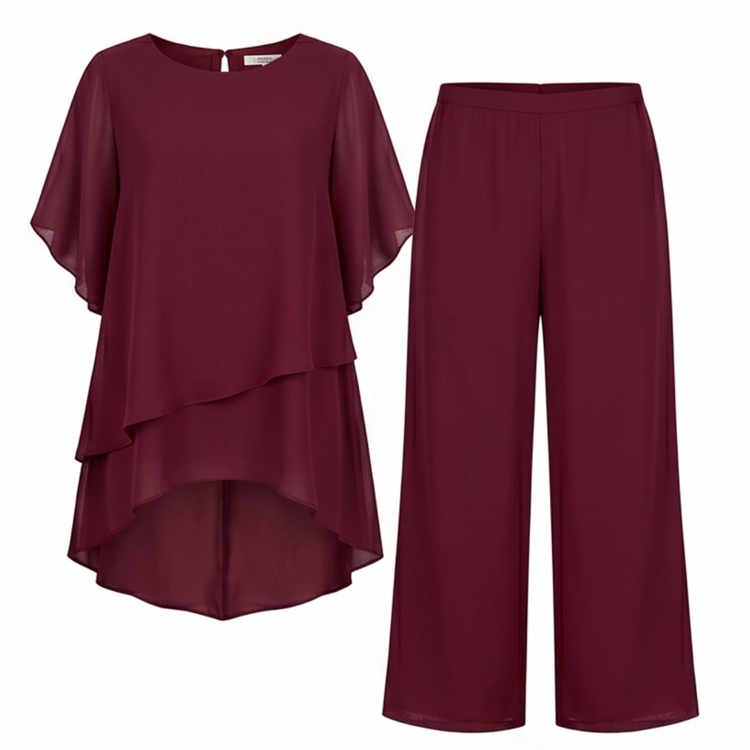 Graziella – Chiffon Two-Piece Set with Asymmetric Top