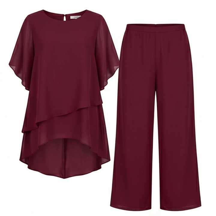 Graziella – Chiffon Two-Piece Set with Asymmetric Top