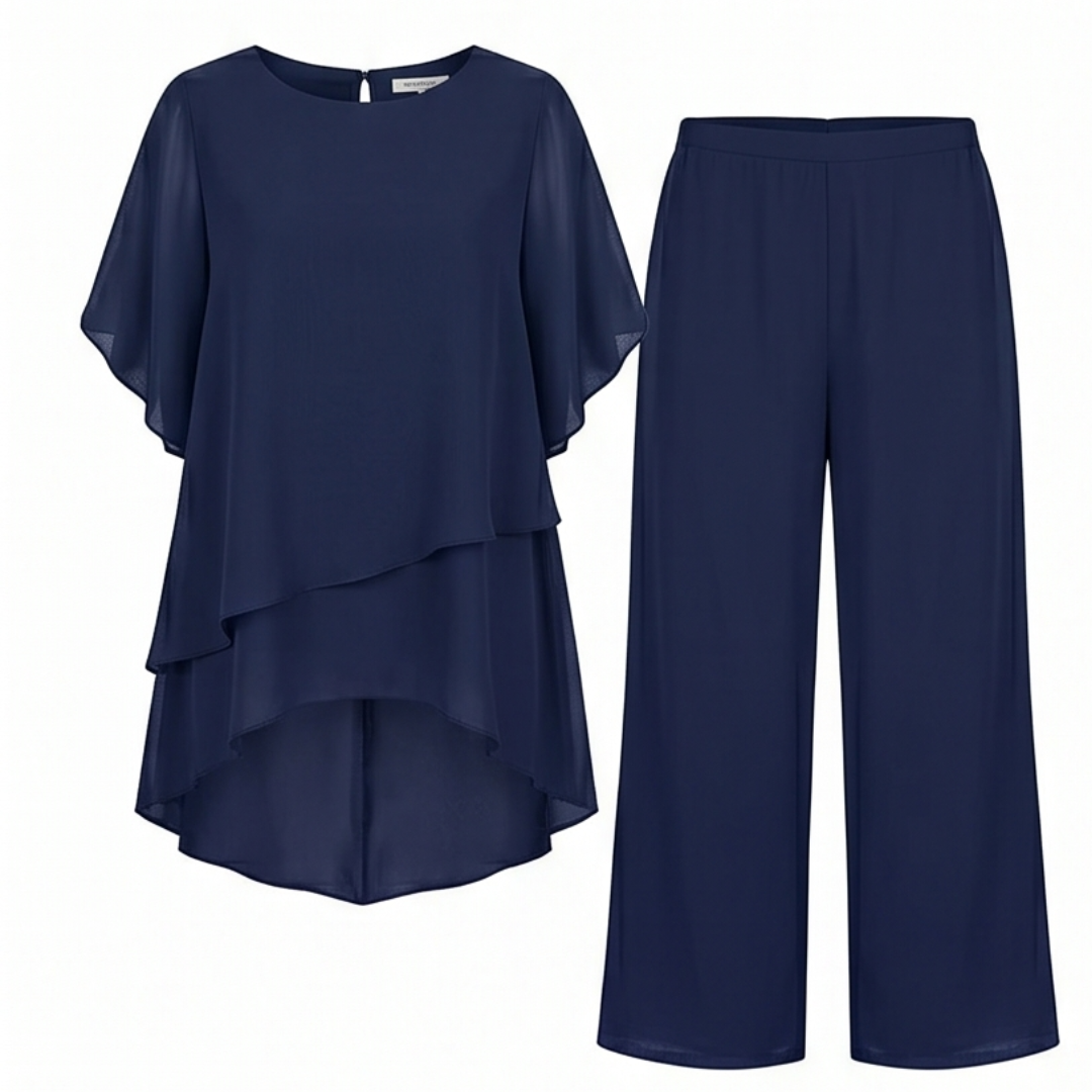 Graziella – Chiffon Two-Piece Set with Asymmetric Top