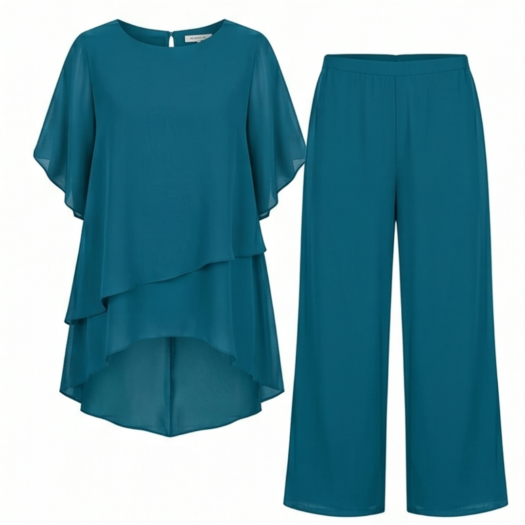 Graziella – Chiffon Two-Piece Set with Asymmetric Top