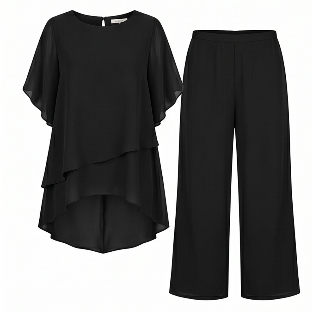 Graziella – Chiffon Two-Piece Set with Asymmetric Top