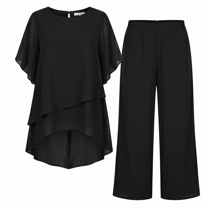 Graziella – Chiffon Two-Piece Set with Asymmetric Top