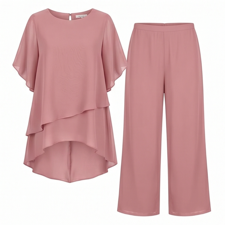 Graziella – Chiffon Two-Piece Set with Asymmetric Top