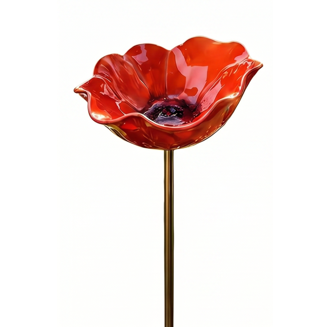PetalHaven – Hand-Formed Poppy Bird Bath Garden Stake