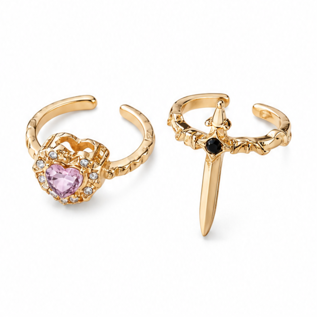 Noctelle – Pierced Heart Ring Set with Garnet Stone