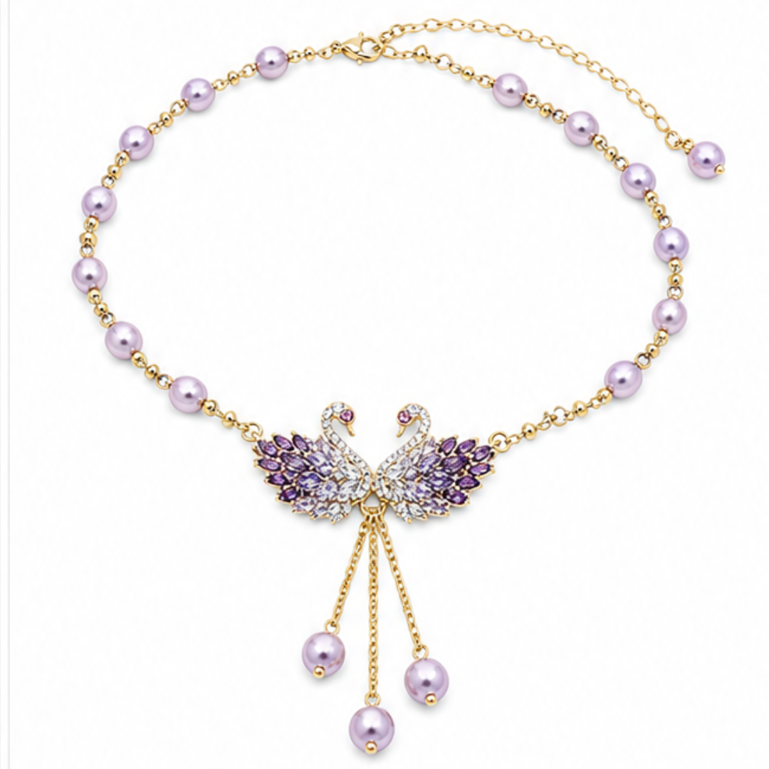 Lunabelle – Twin-Swan Pearl Tassel Necklace