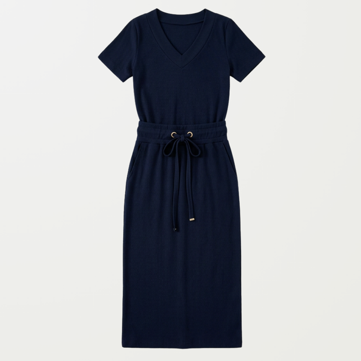 Saviya – Women's Ribbed V-Neck Top and Midi Skirt Set