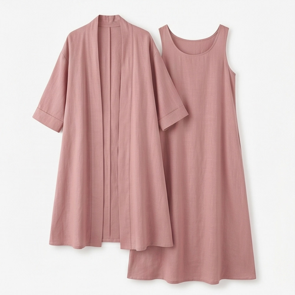Lunavia – Women's Linen Cotton Two-Piece Set with Duster