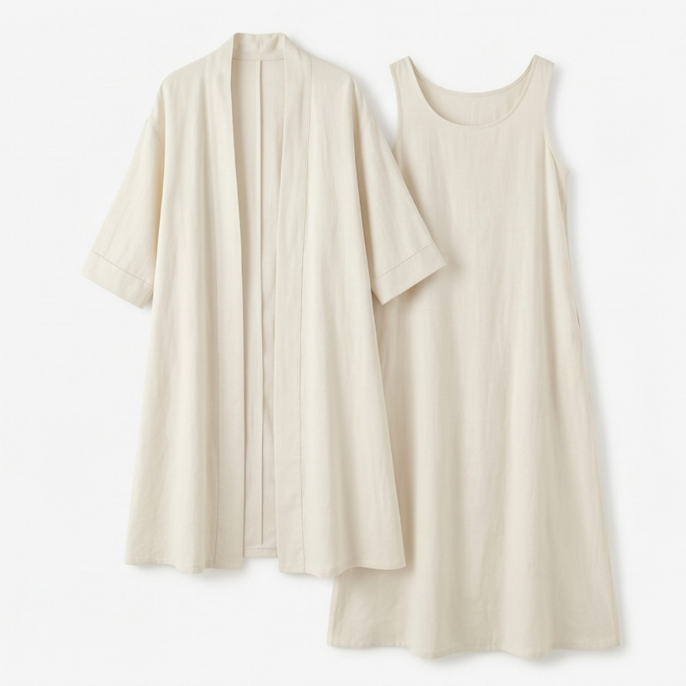 Lunavia – Women's Linen Cotton Two-Piece Set with Duster