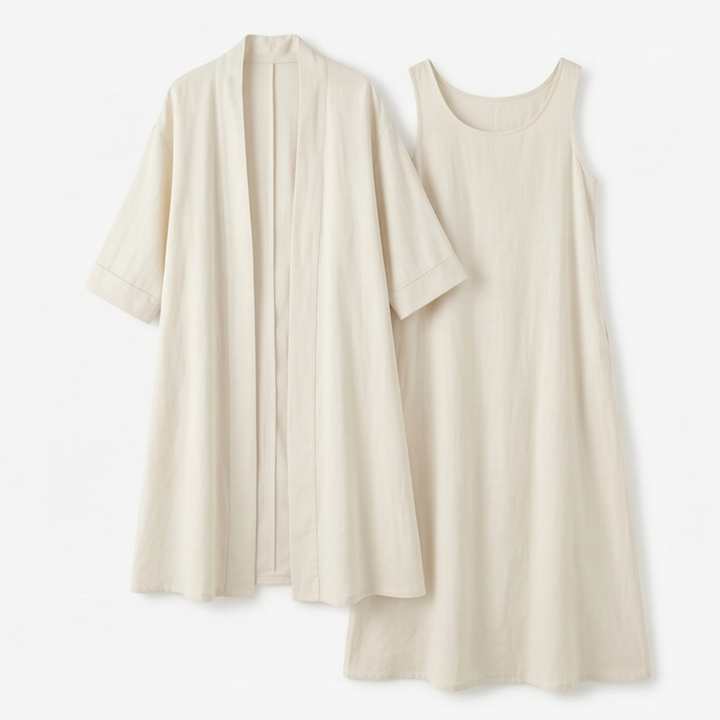 Lunavia – Women's Linen Cotton Two-Piece Set with Duster