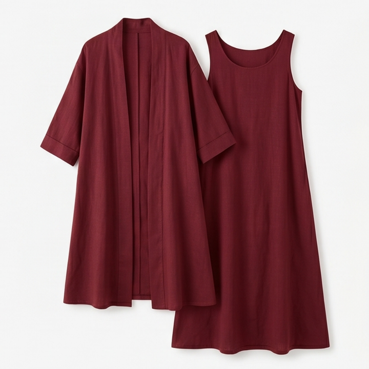 Lunavia – Women's Linen Cotton Two-Piece Set with Duster