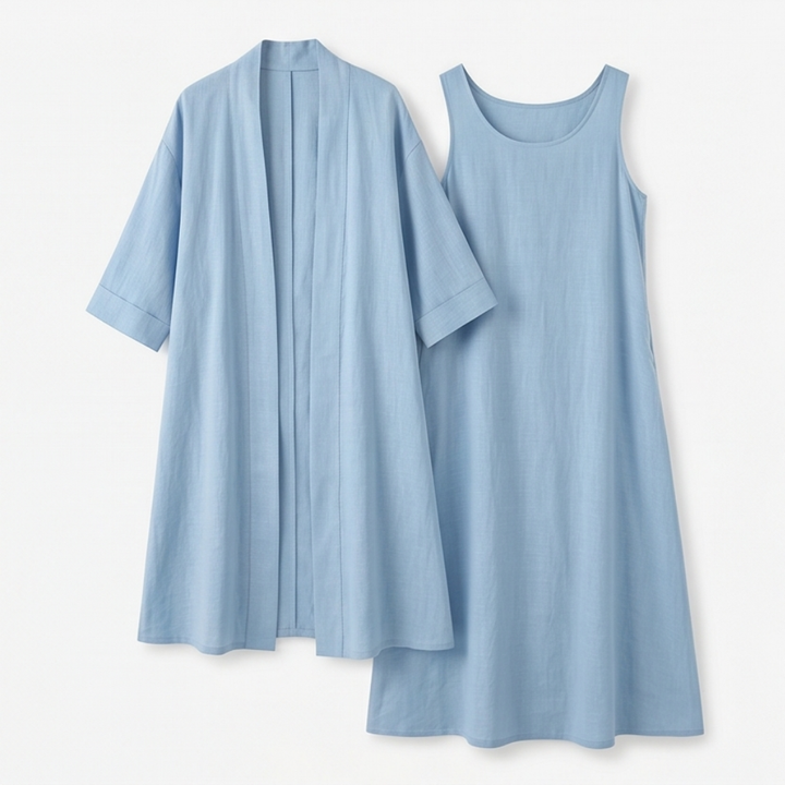 Lunavia – Women's Linen Cotton Two-Piece Set with Duster