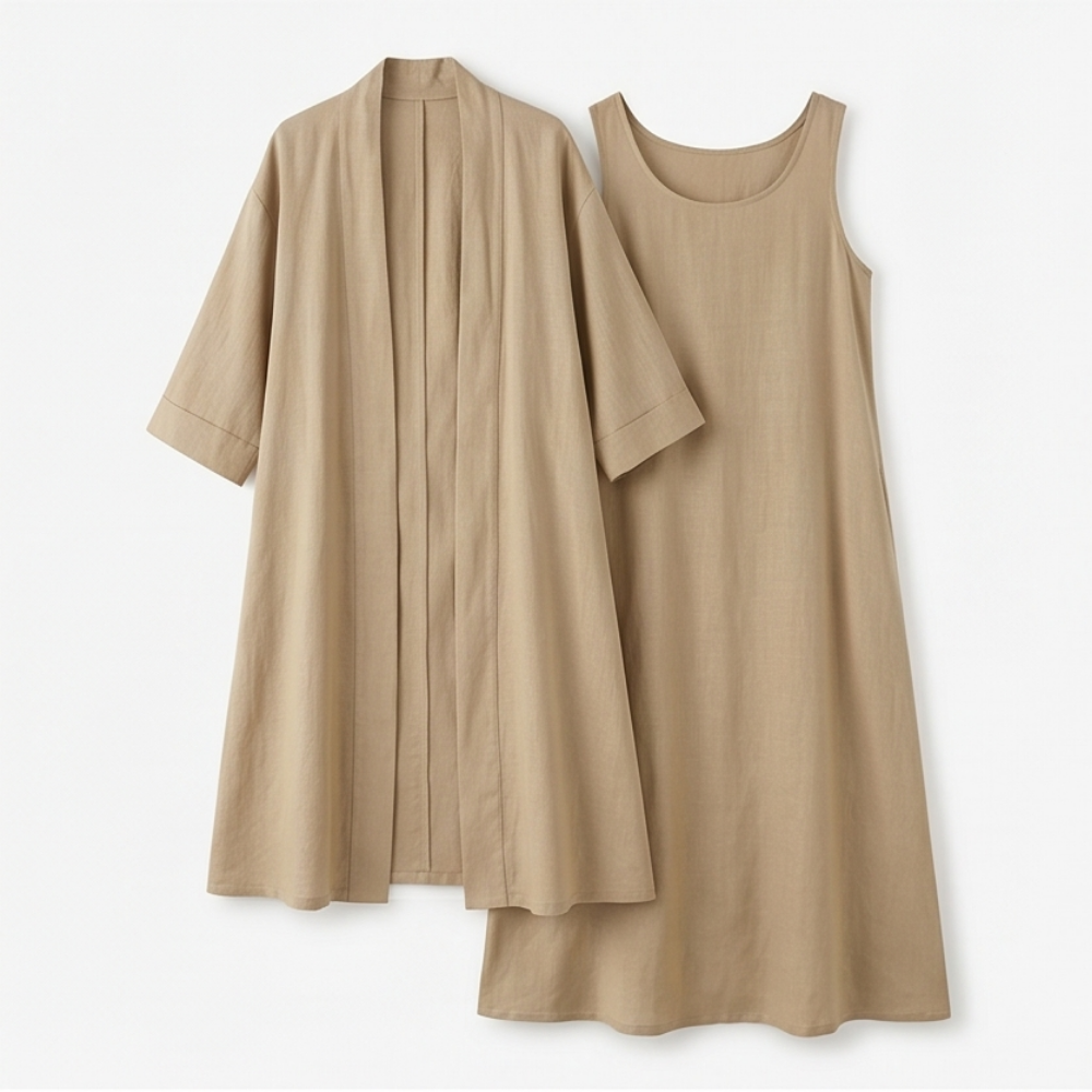 Lunavia – Women's Linen Cotton Two-Piece Set with Duster