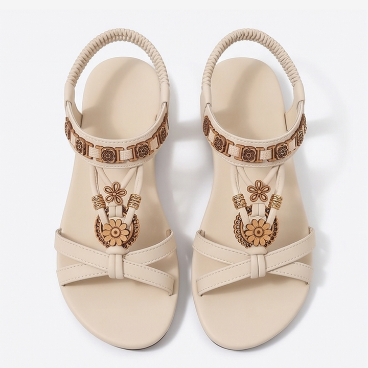 Soluna – Women's Boho Flat Sandals with Gold Floral Charms