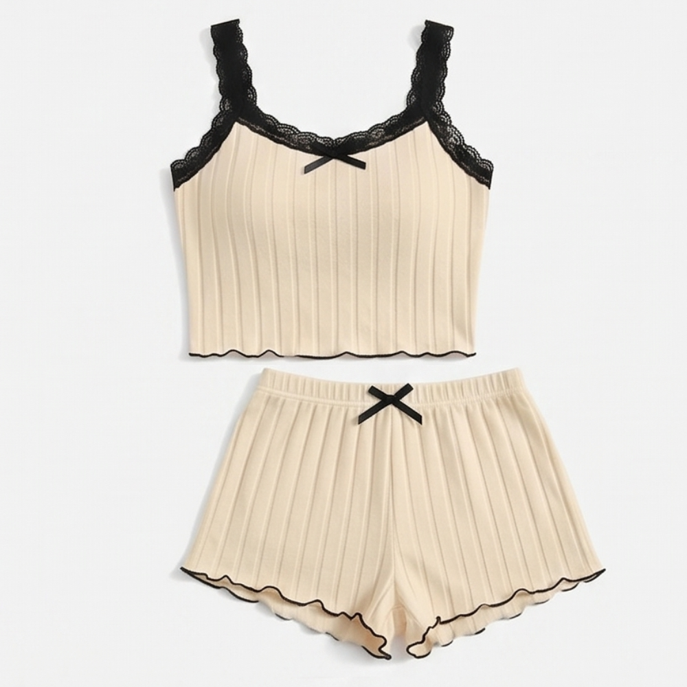 Lunavia – Women's Ribbed Knit Cami & Shorts Pajama Set