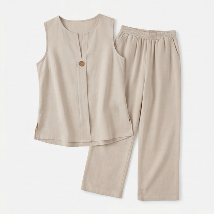 Lunavia™ Sleeveless Linen Co-Ord Set with Wide-Leg Pants