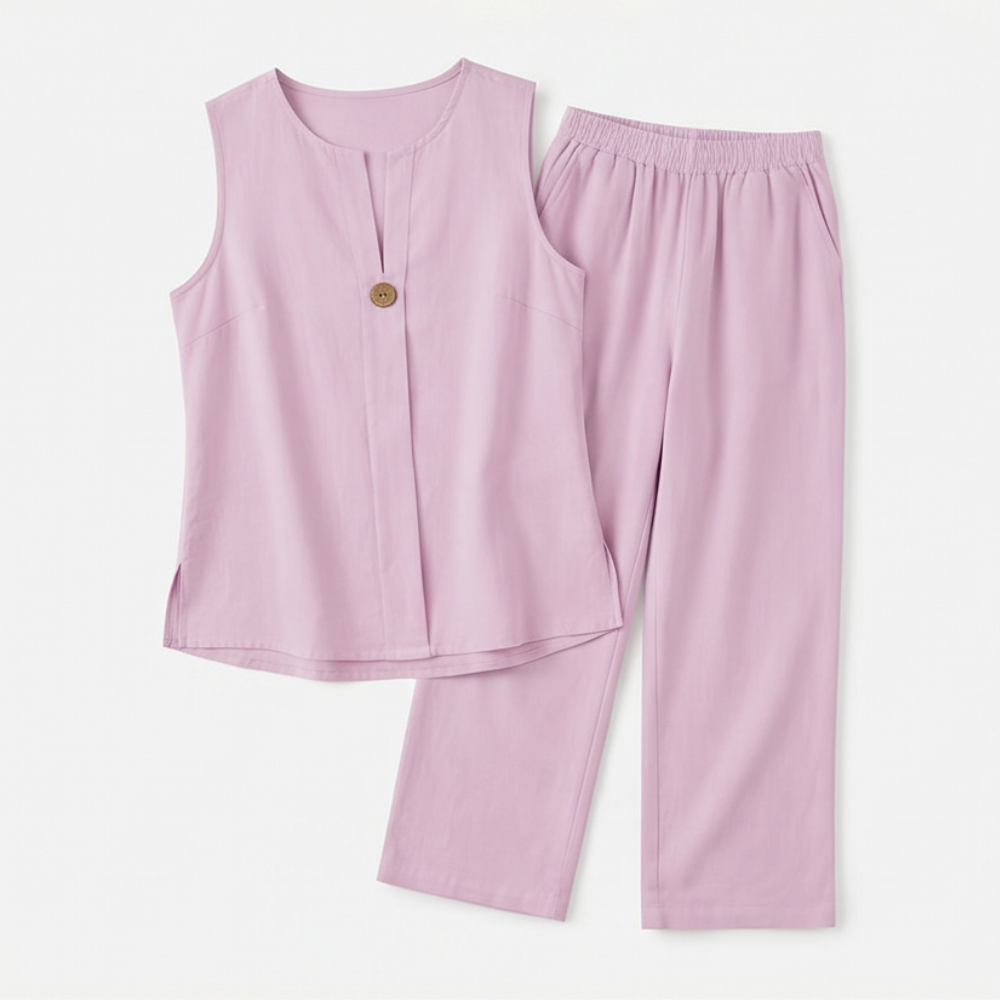 Lunavia™ Sleeveless Linen Co-Ord Set with Wide-Leg Pants