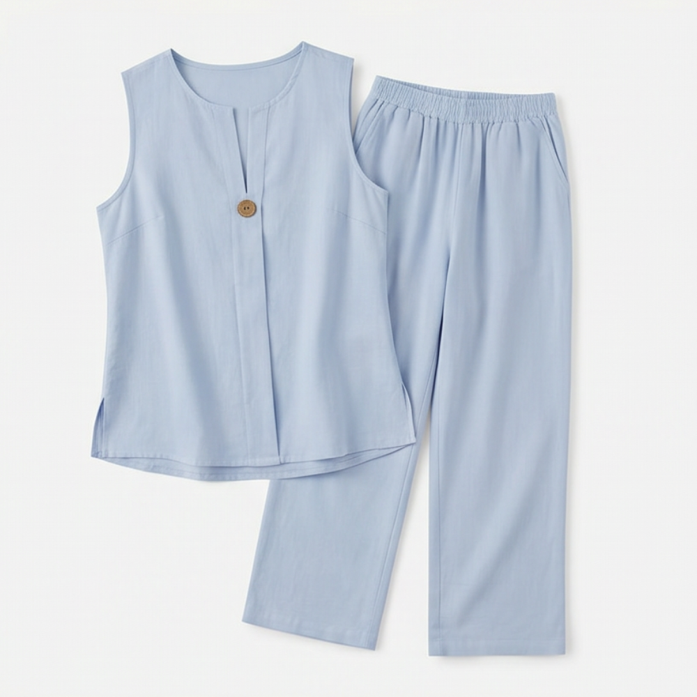 Lunavia™ Sleeveless Linen Co-Ord Set with Wide-Leg Pants