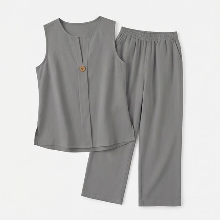 Lunavia™ Sleeveless Linen Co-Ord Set with Wide-Leg Pants