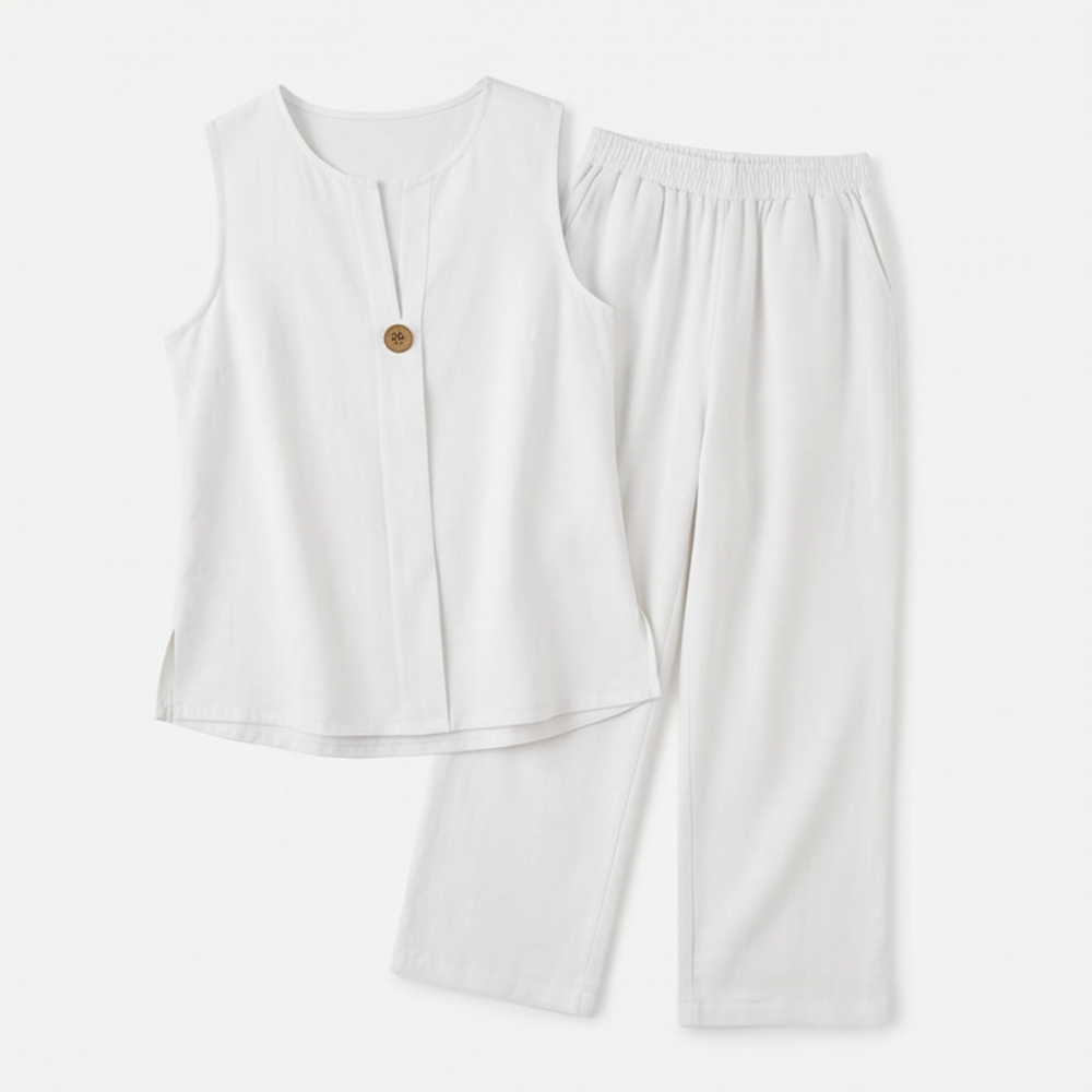 Lunavia™ Sleeveless Linen Co-Ord Set with Wide-Leg Pants