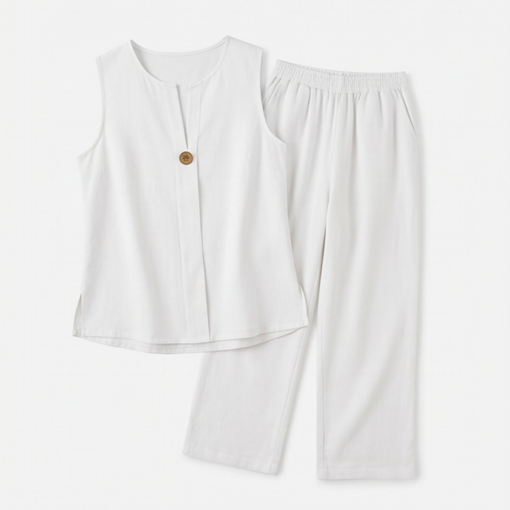 Lunavia™ Sleeveless Linen Co-Ord Set with Wide-Leg Pants