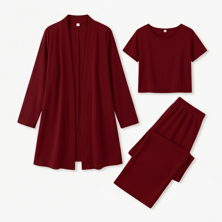 Maevelle – Women's Elegant 3-Piece Set with Drape Cardigan