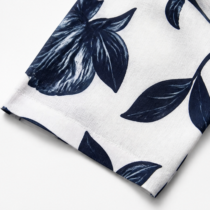 Florelle™ – Floral Linen V-Neck Popover Blouse with 3/4 Sleeves