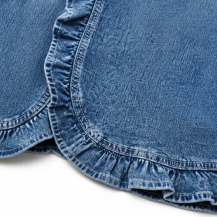 Maelyn™ – Ruffle-trim open-front denim jacket