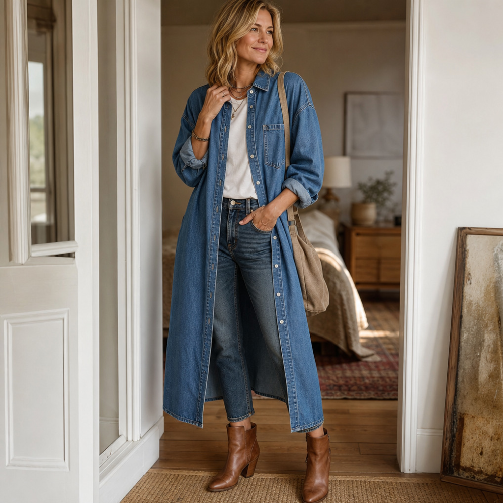 Wearlyn – Oversized Button-Front Denim Look Shirt Dress