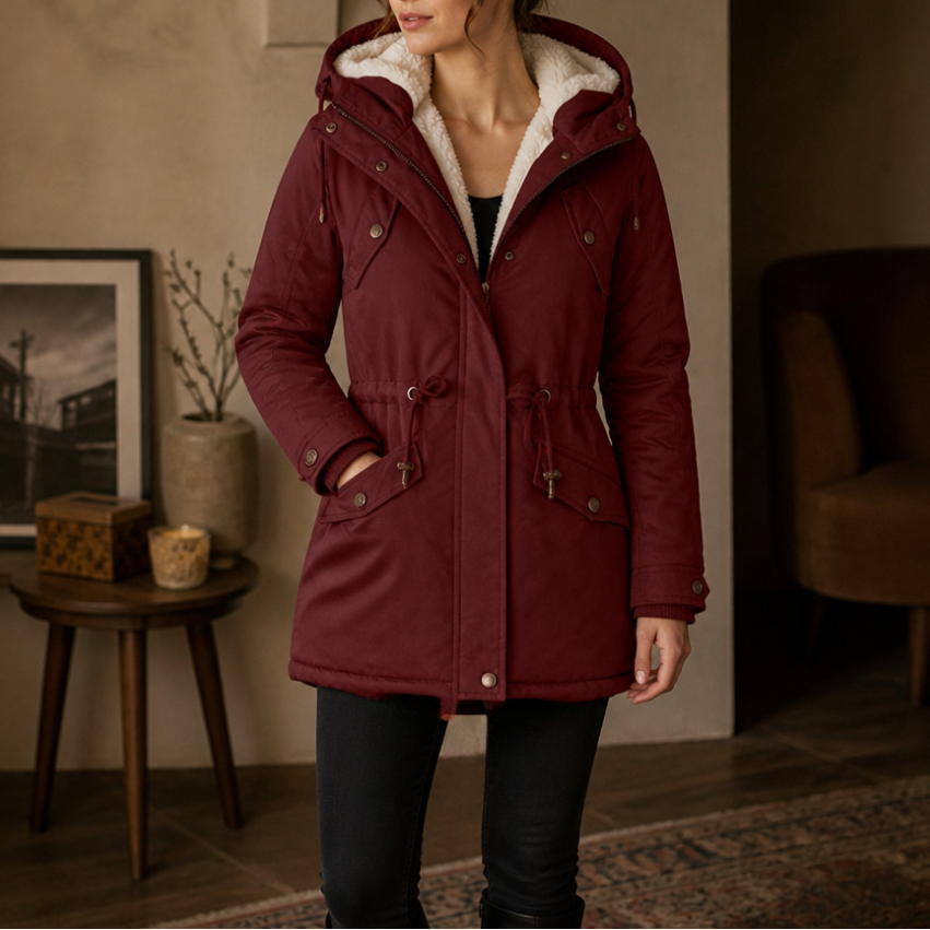 Warmbella – Fleece-Lined Waist-Defining Padded Parka