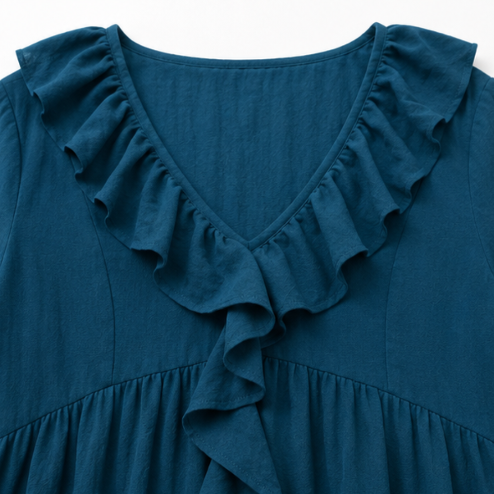 Cascada – High-Low Ruffle V-Neck Bell Sleeve Dress