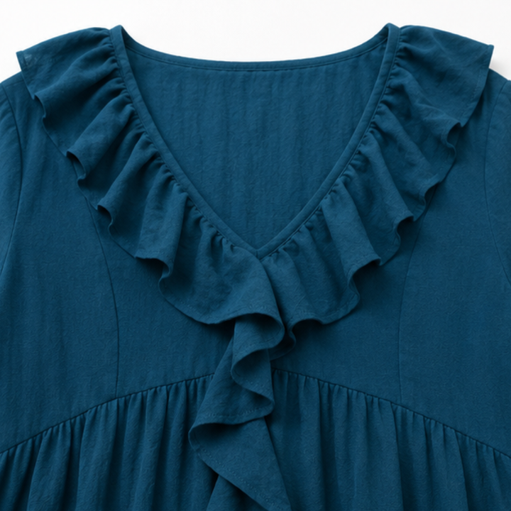 Cascada – High-Low Ruffle V-Neck Bell Sleeve Dress