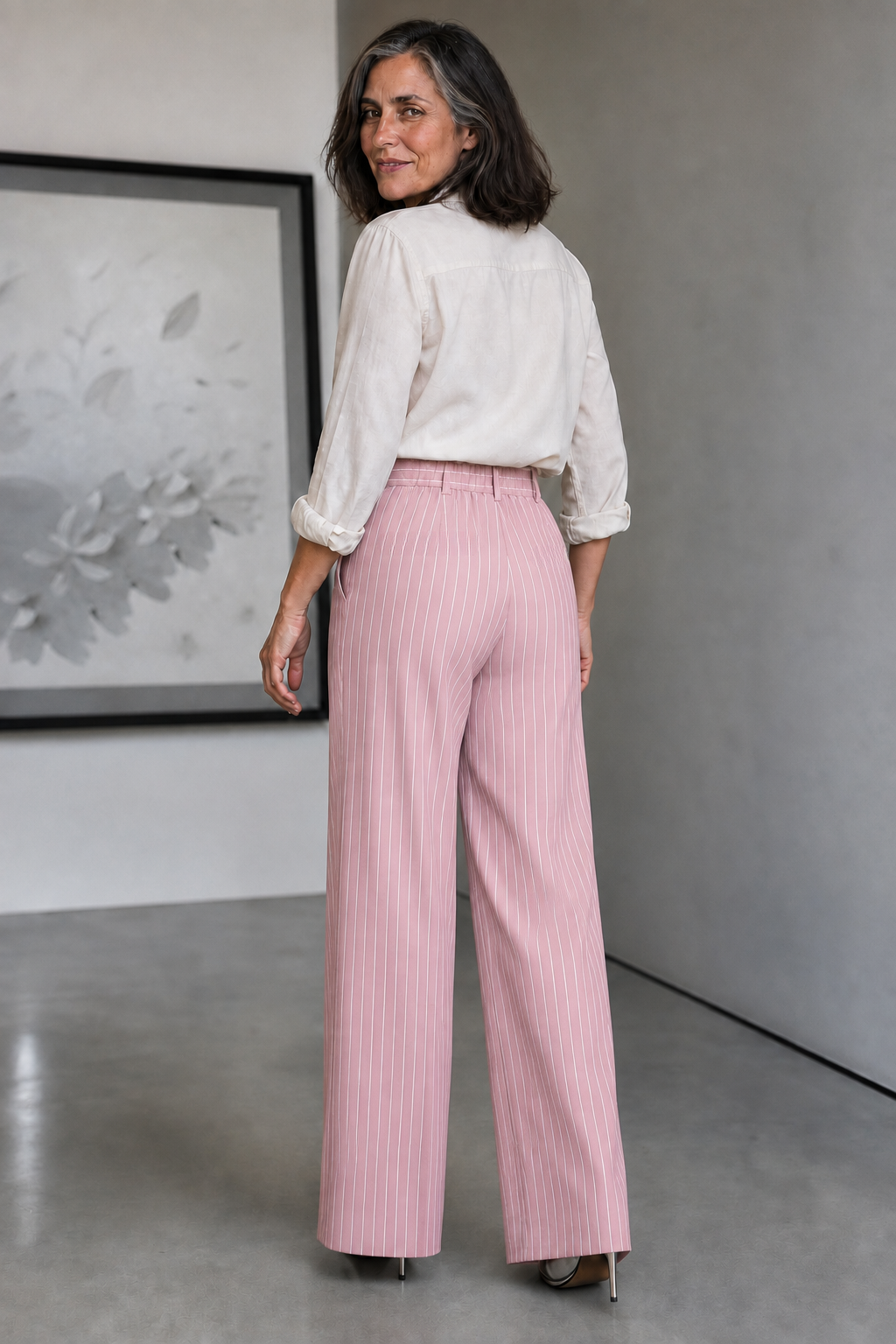 Longline – Pinstripe High-Waisted Wide-Leg Trousers