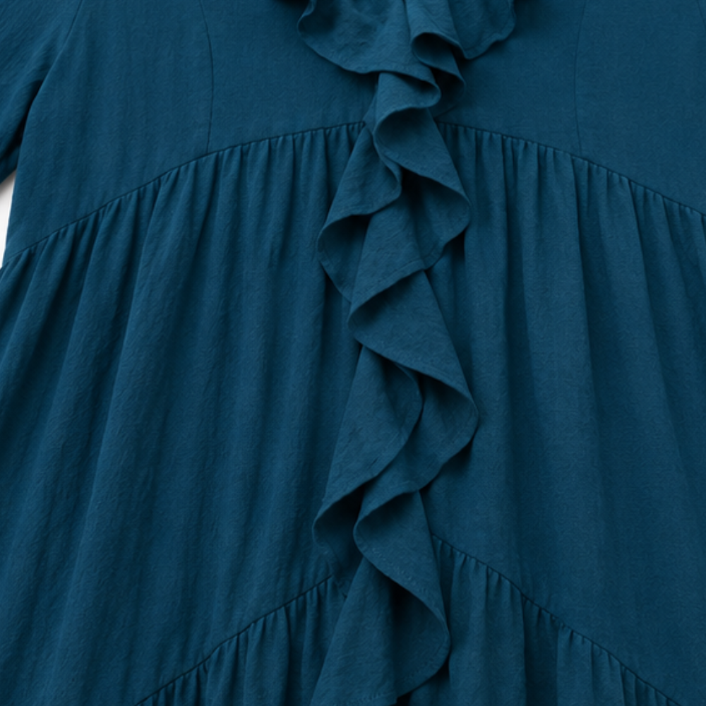 Cascada – High-Low Ruffle V-Neck Bell Sleeve Dress