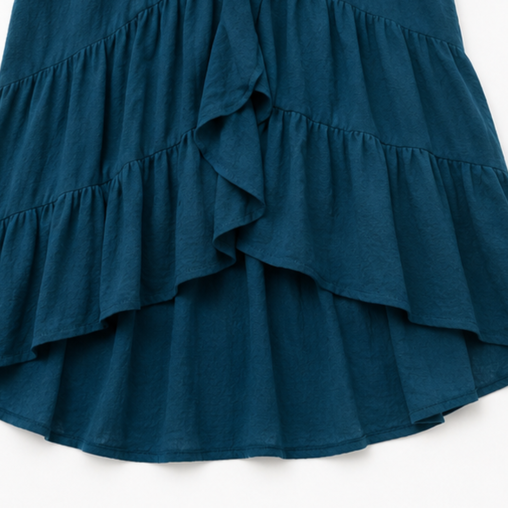 Cascada – High-Low Ruffle V-Neck Bell Sleeve Dress