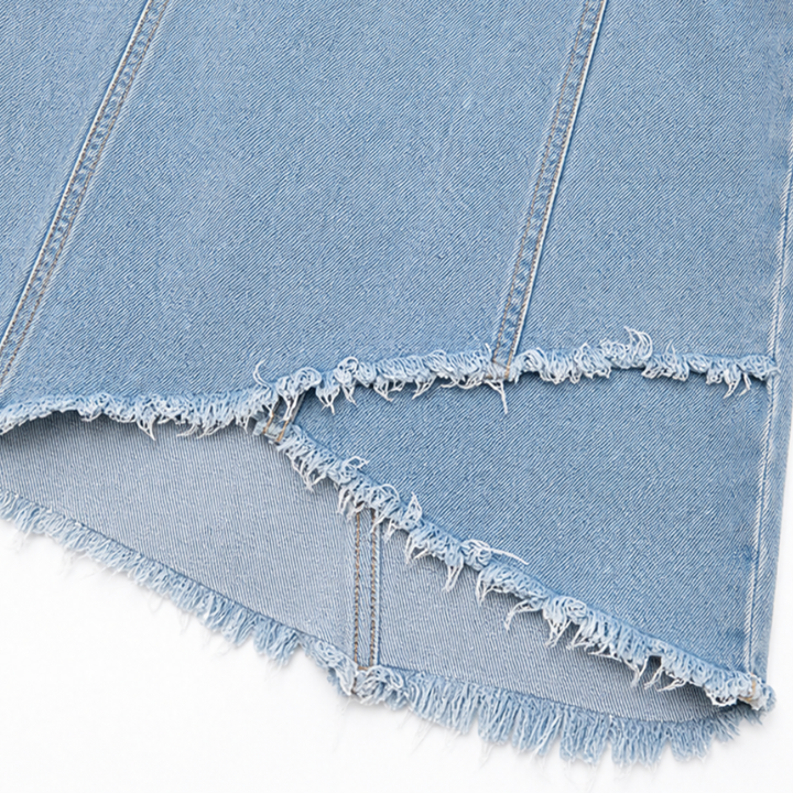 Solera – Cold Shoulder Zip Front Frayed Denim Mini Dress