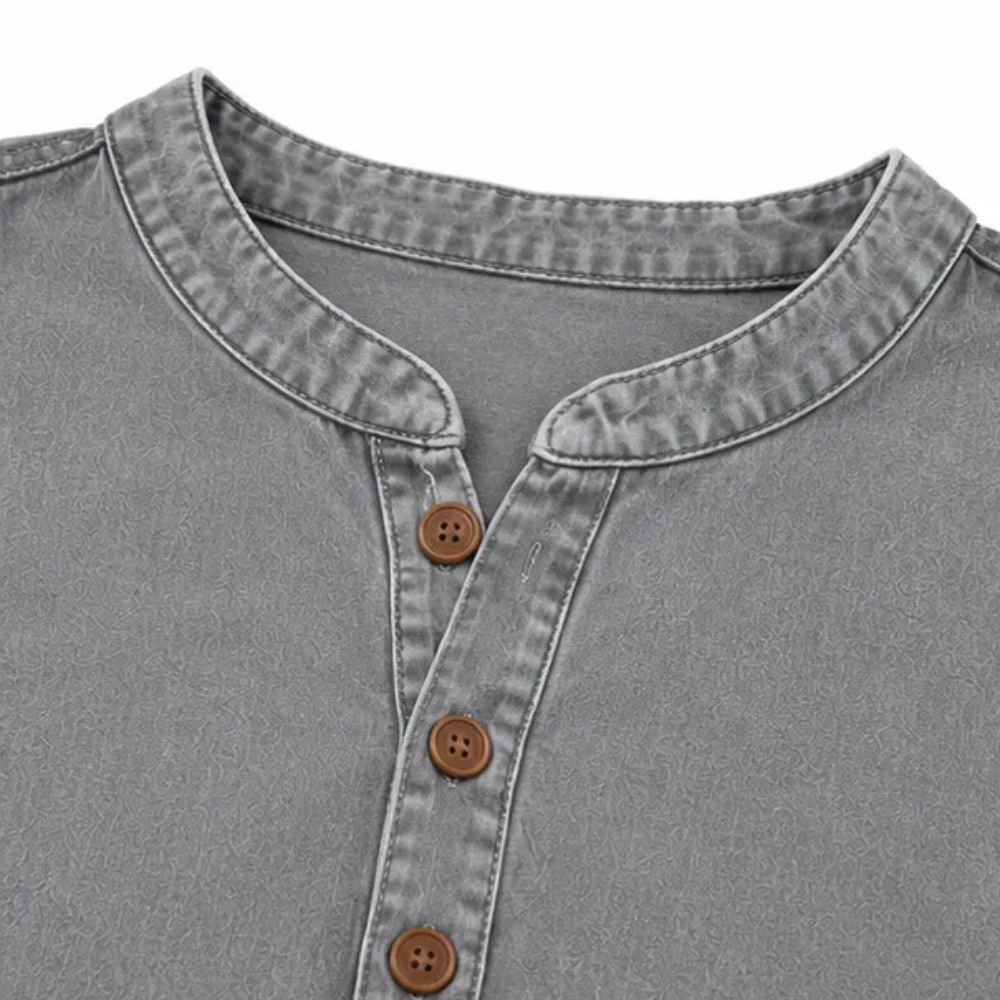 Avelyn – Henley Denim Tunic Top with Side Buttons for Women