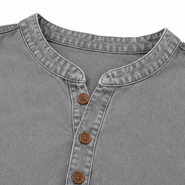 Avelyn – Henley Denim Tunic Top with Side Buttons for Women