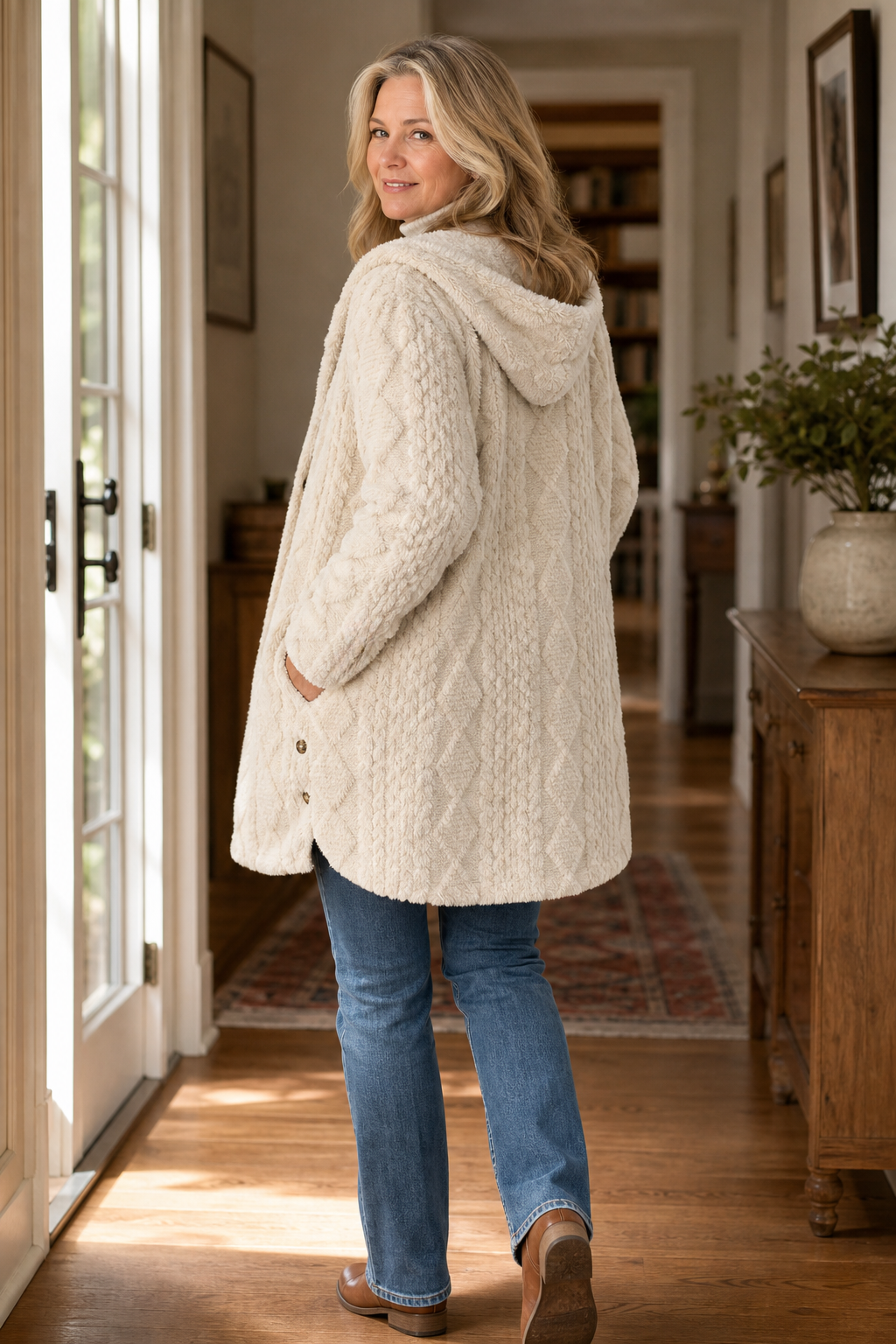 Wearbella – Cable-Knit Hooded Longline Coat