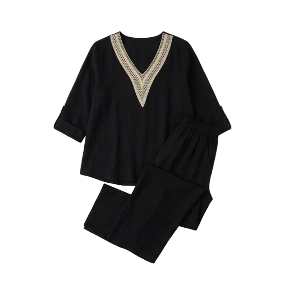 Linora™ – Crochet V-Neck Two-Piece Set